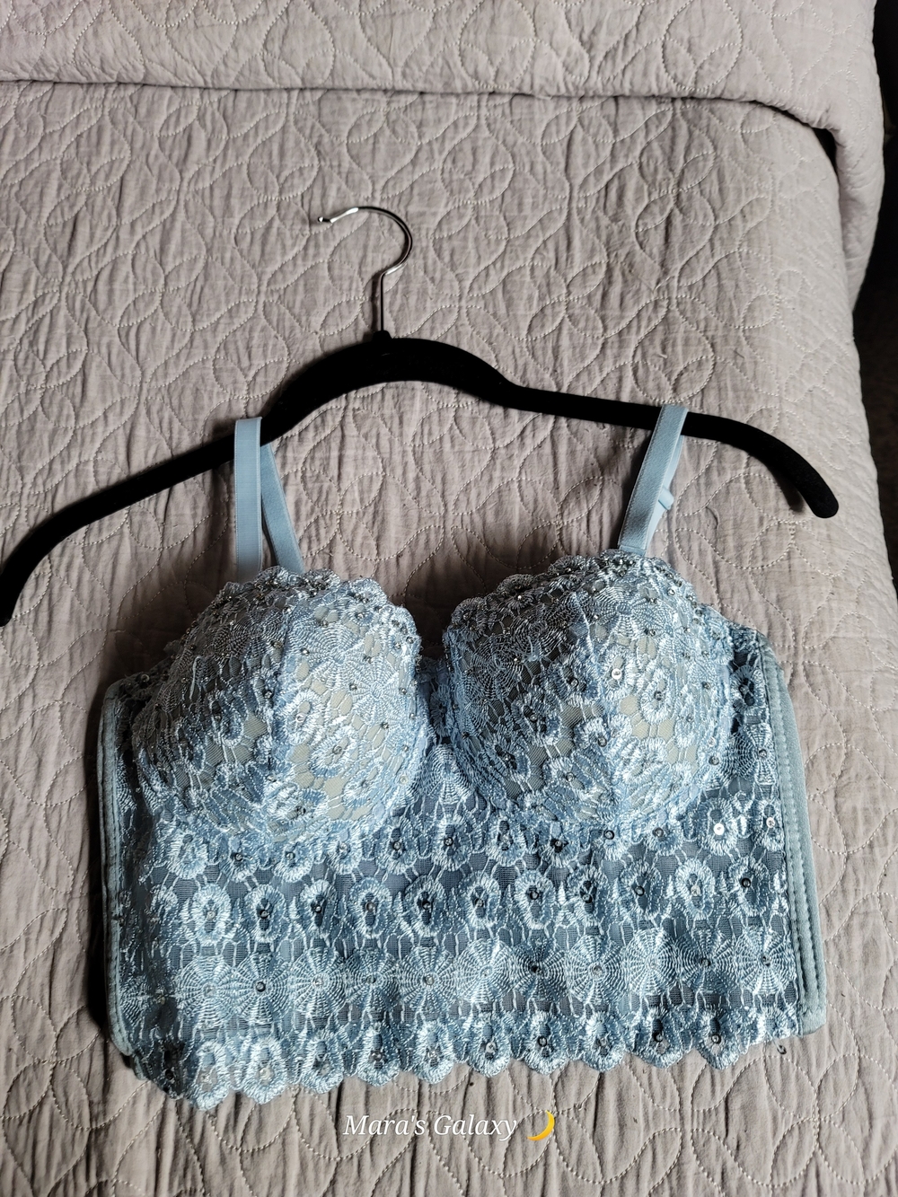 Windsor Light Blue Lace Rhinestone Corset Bustier Crop Top